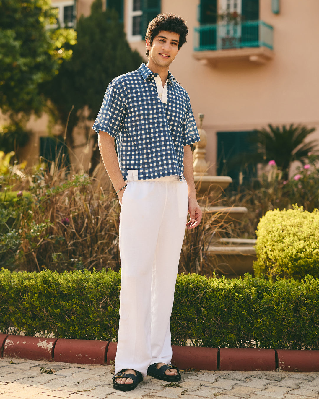 Tav Blue Cotton Checks Printed Shirt
