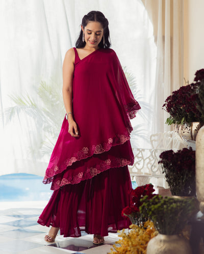 Wine Whisper Embroidered Georgette Coord Set