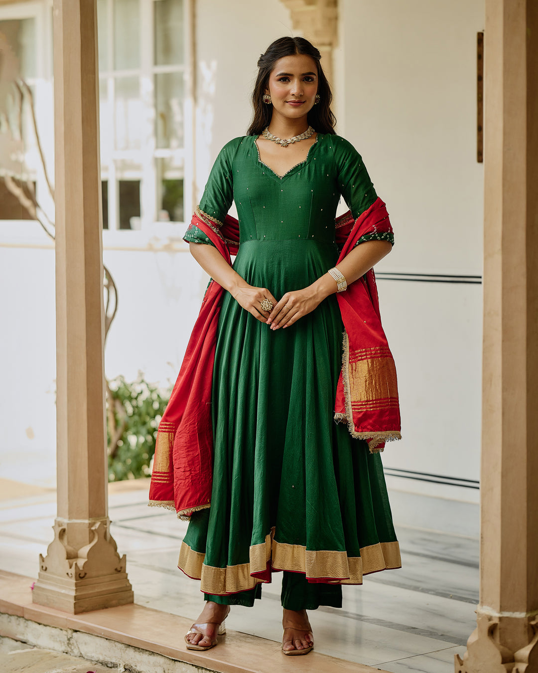 Soma Green Embroidered Chanderi Suit Set