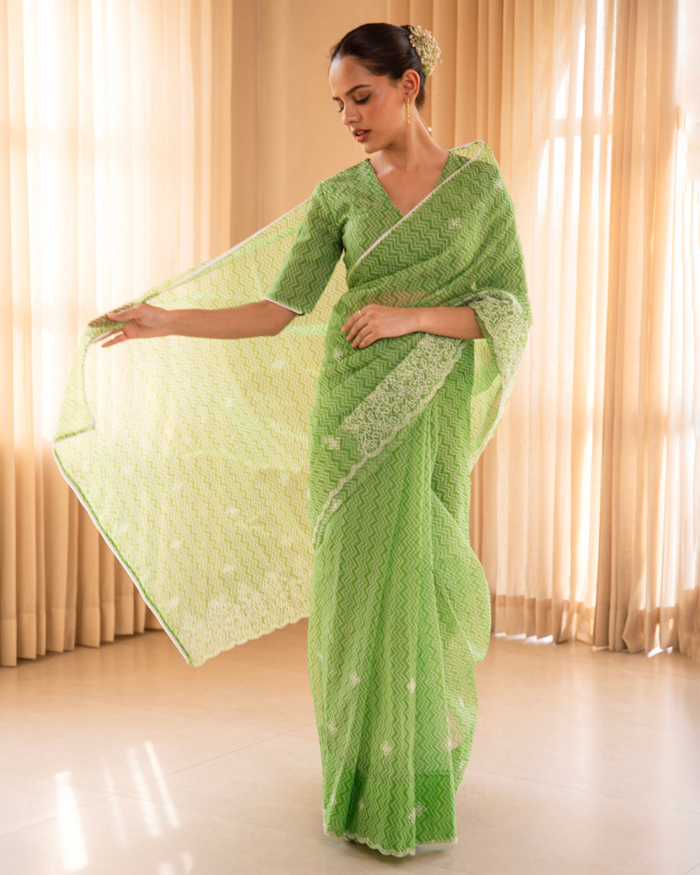 Nirmal Green Doria Embroidered Saree