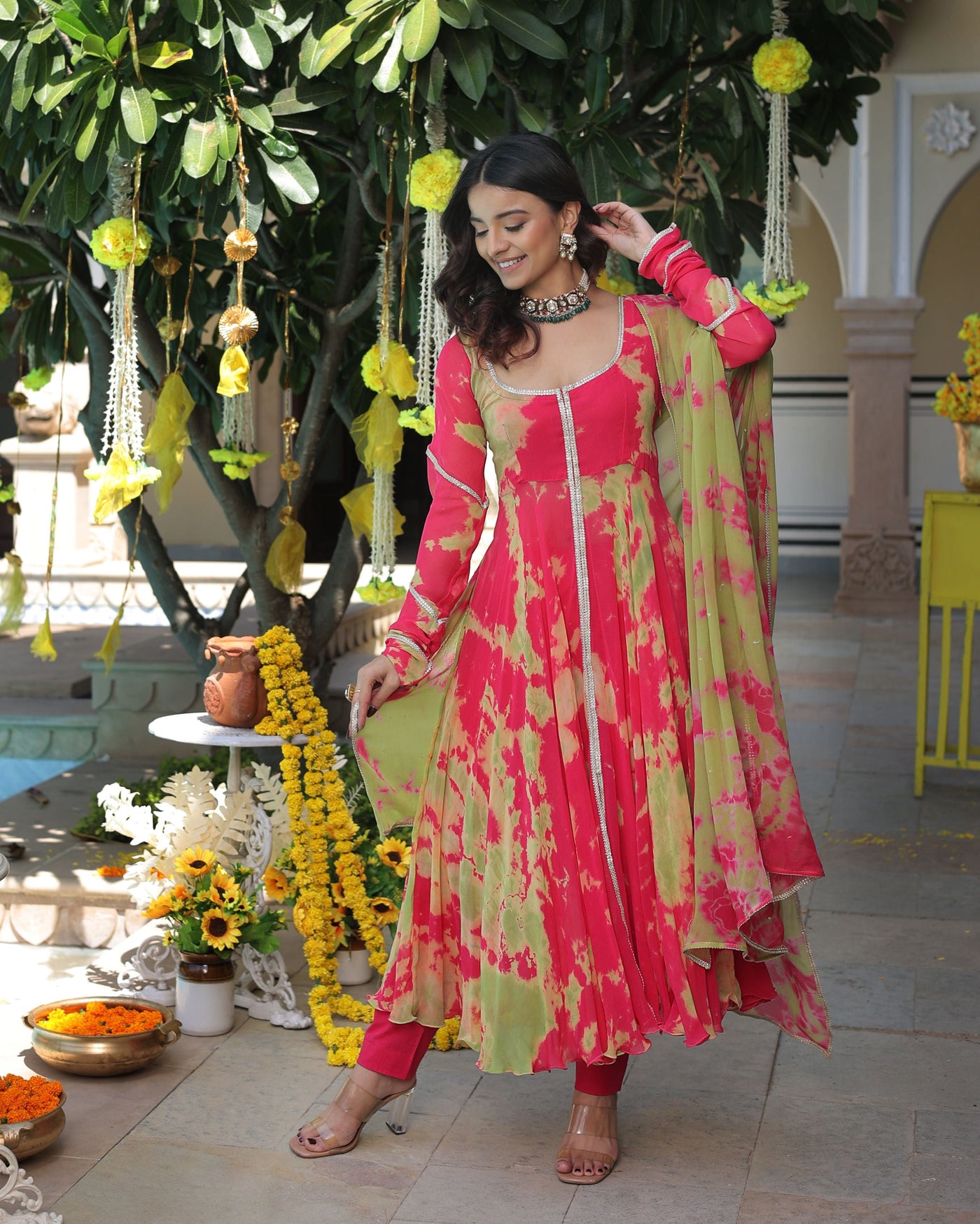 Kairavi Pink Green Tie Dye Georgette Suit Set