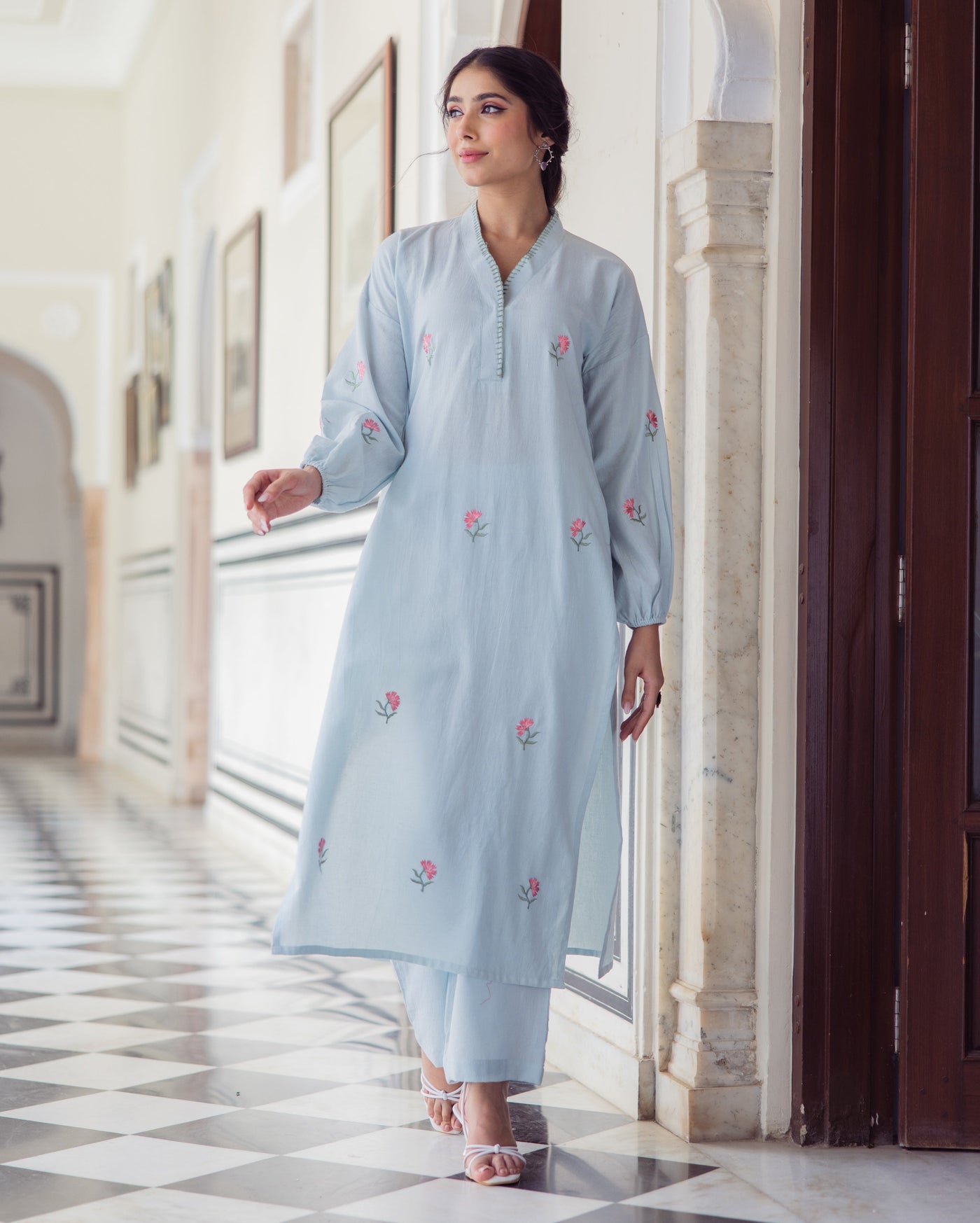 Dazzle Blue Embroidered Flex Kurta Set