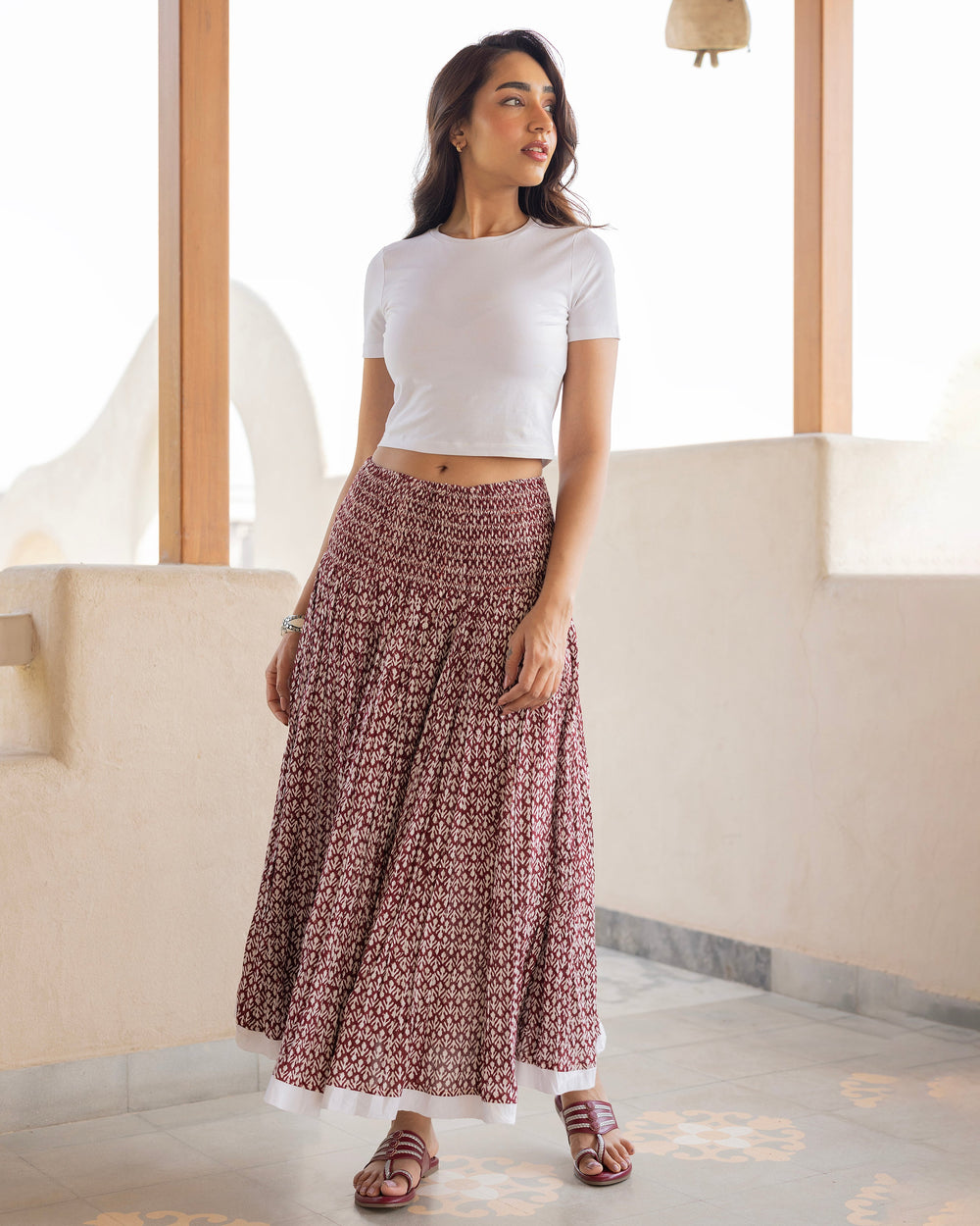Elanvi Maroon Printed Cotton Skirt