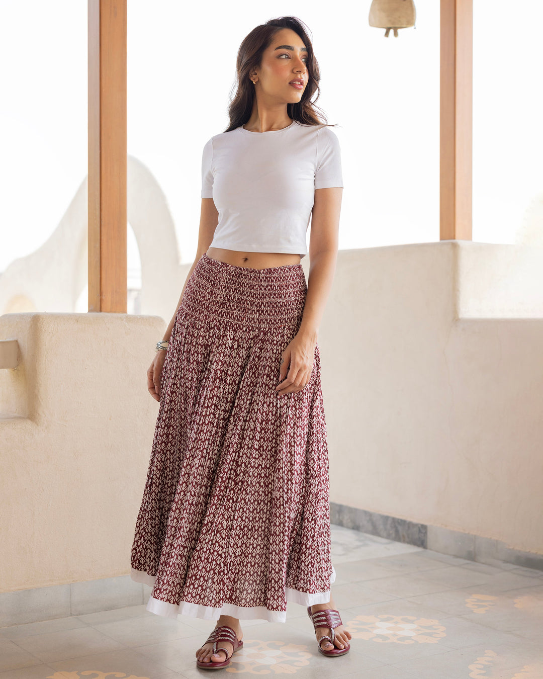 Elanvi Maroon Printed Cotton Skirt