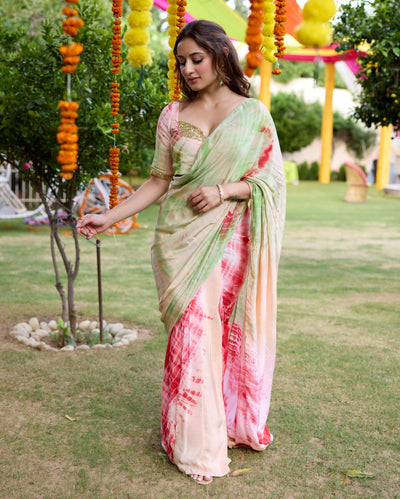 Drishti Multi Tie Dye Soft Organza Pre Draped Saree