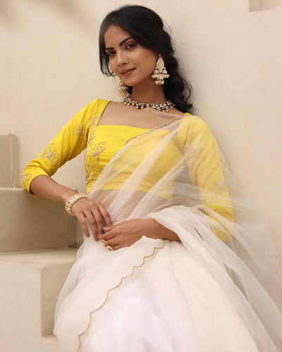 Kesar Yellow Chanderi Embroidered Blouse