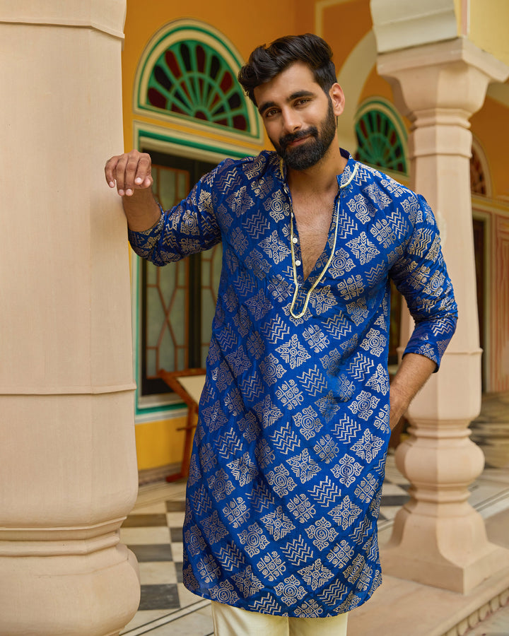 Shaan Blue Jacquard Kurta