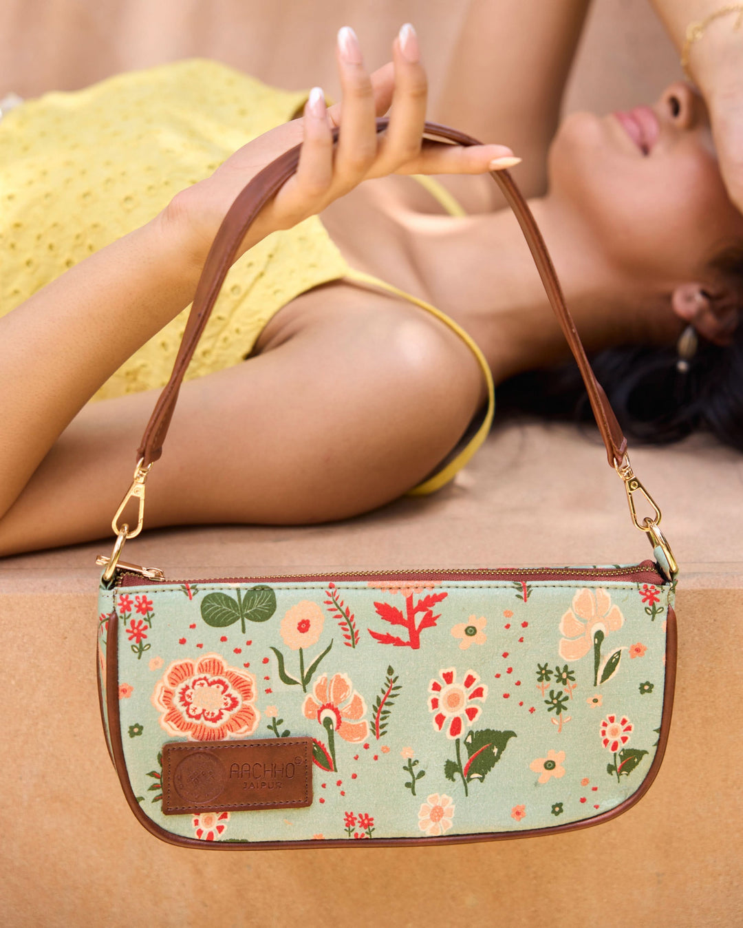 Ditsy Green Baguette Bag