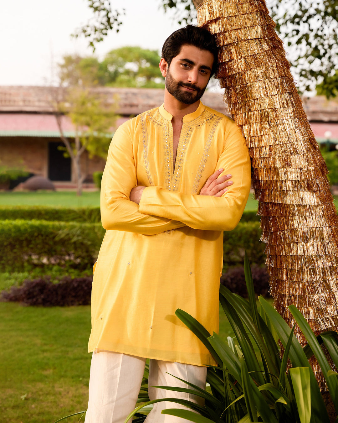 Kuber Yellow Chanderi Embroidered Kurta
