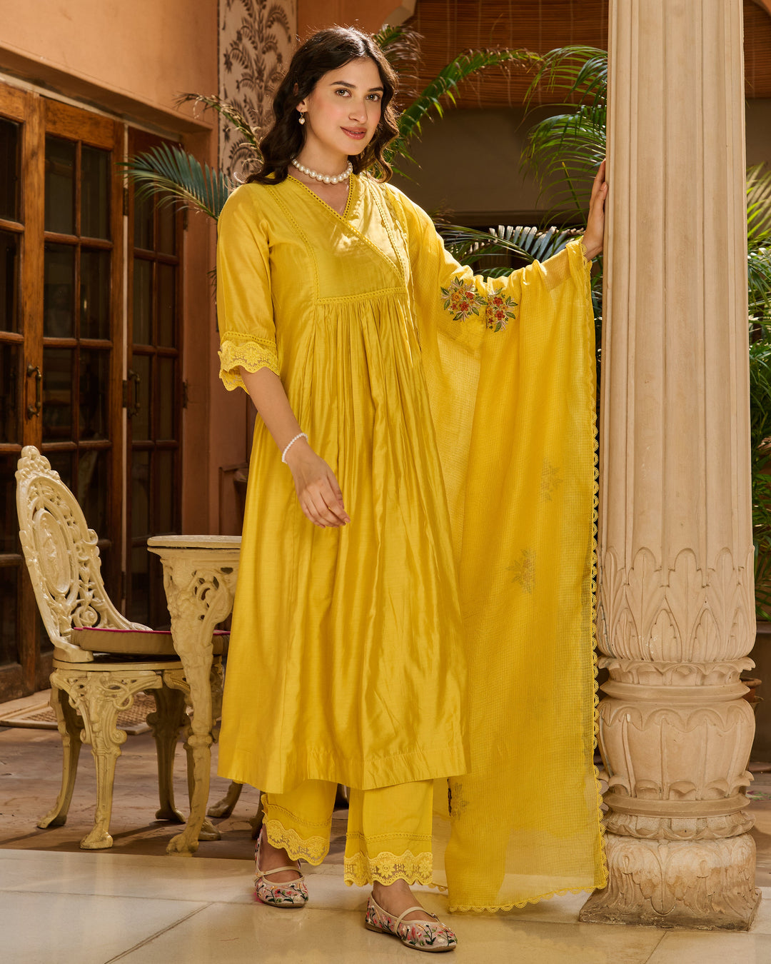 Anoop Yellow Embroidered Chanderi Suit Set