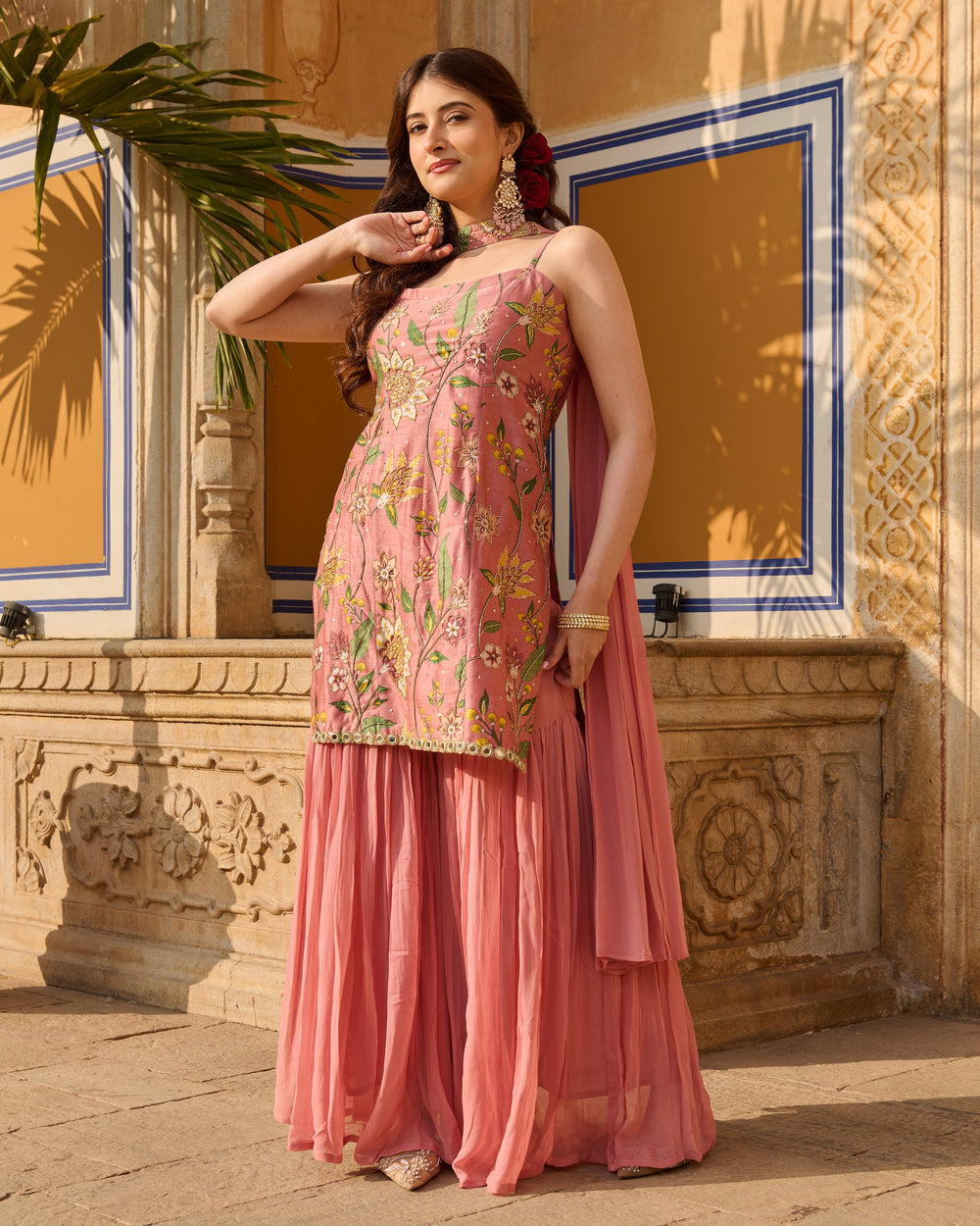 Solis Mauve Printed Chanderi Sharara Set