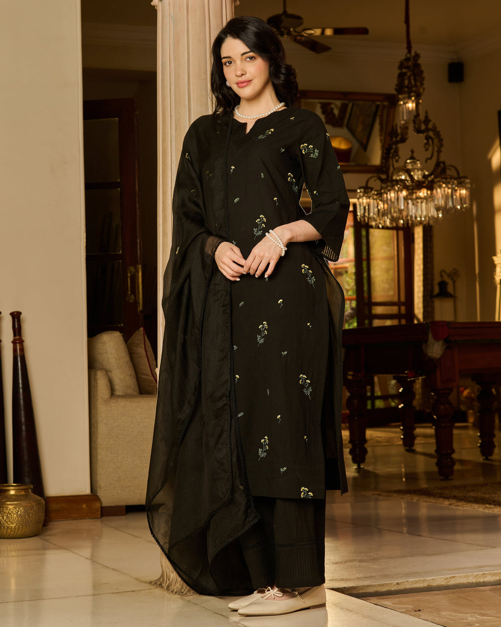 Vayra Black Embroidered Cotton Suit Set