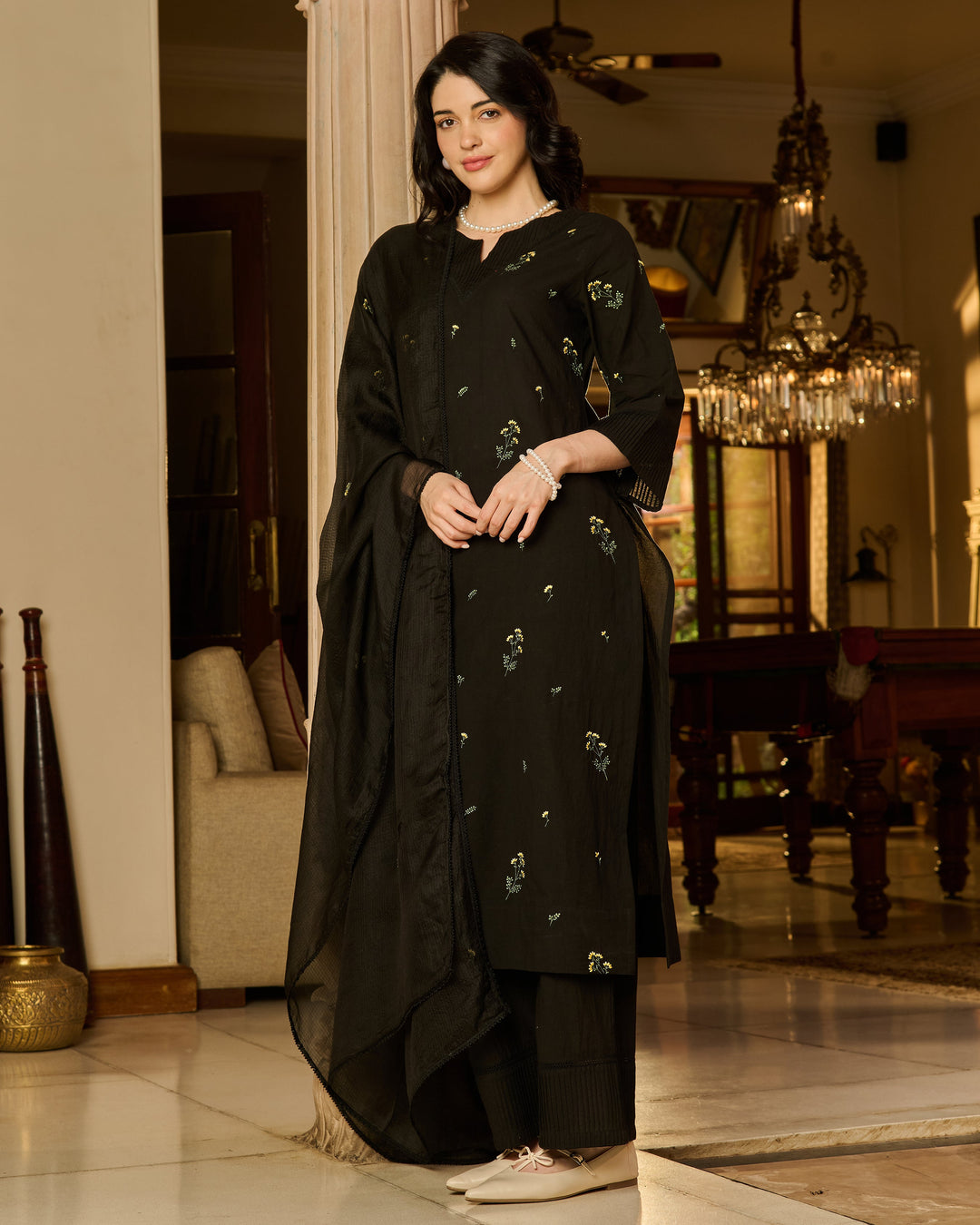 Vayra Black Embroidered Cotton Suit Set