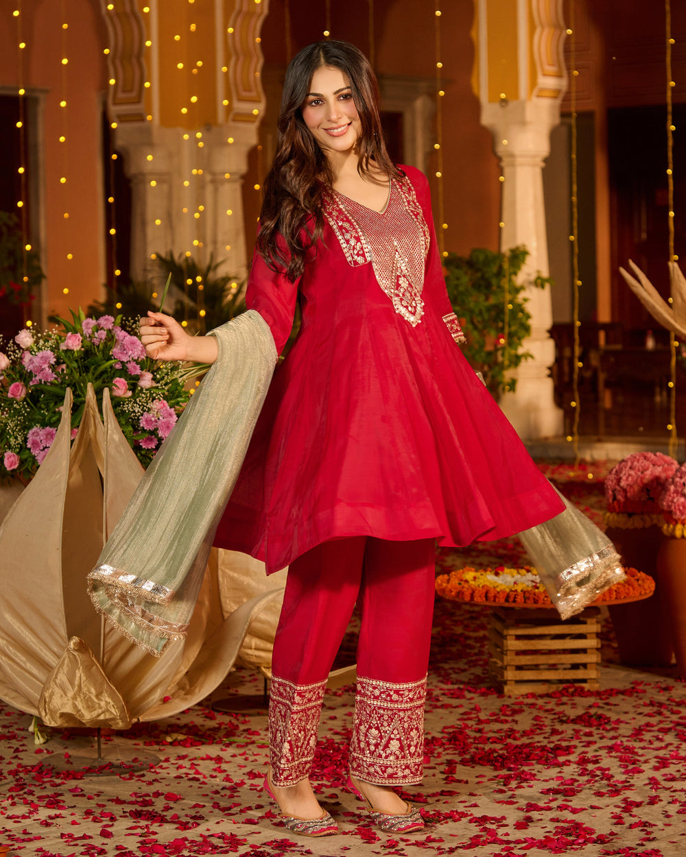 Shreya Magenta Embroidered Chanderi Suit Set