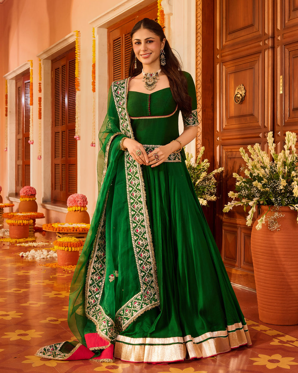 Rangoli Green Embroidered Chanderi Lehenga Set