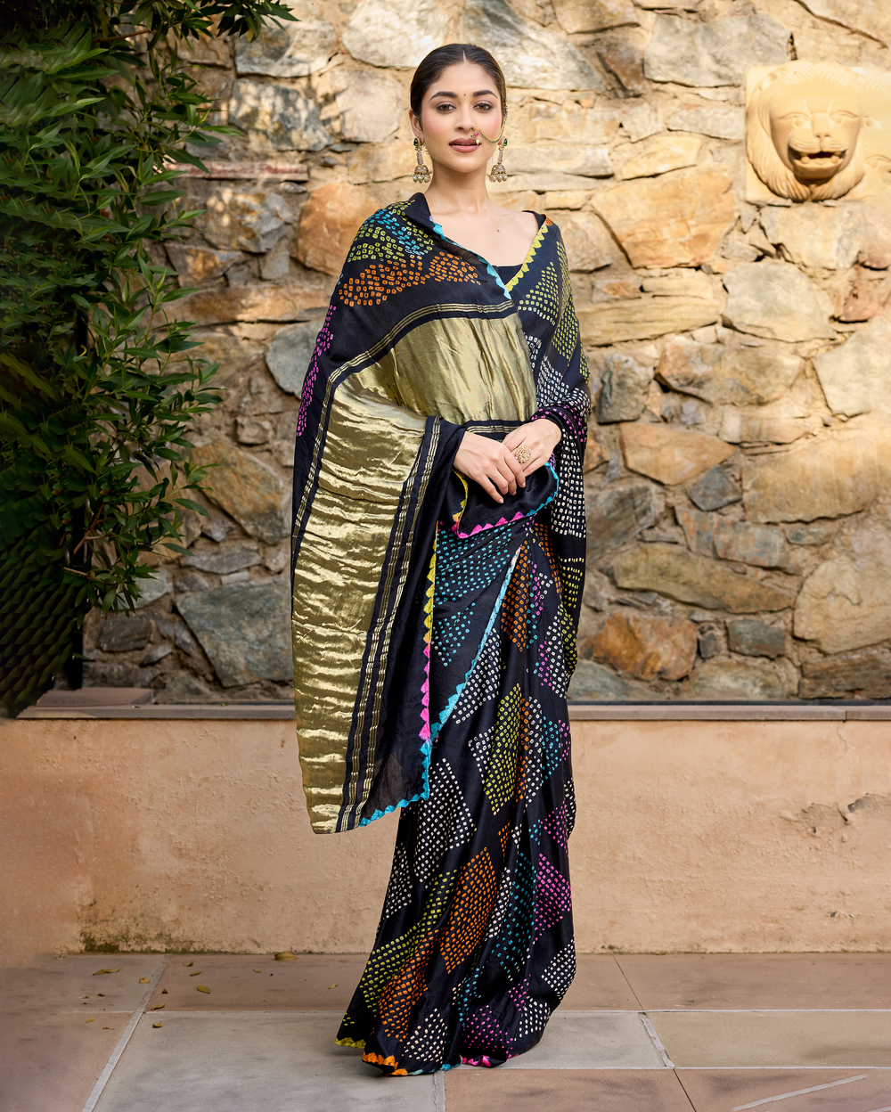 Kajal Black Gajji Silk Bandhej Saree