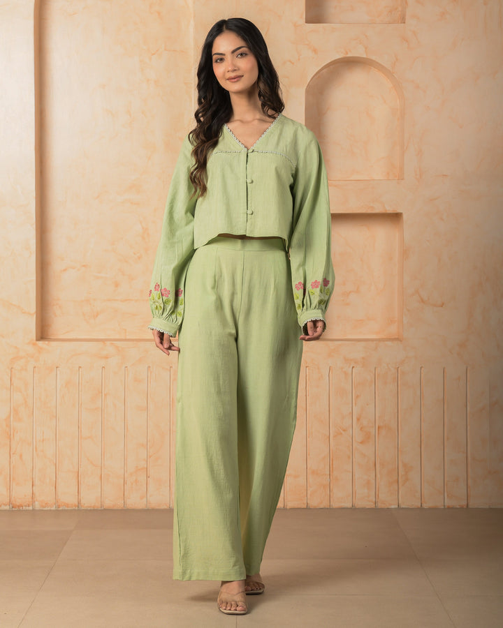 Oriel Green Embroidered Cotton Coord Set