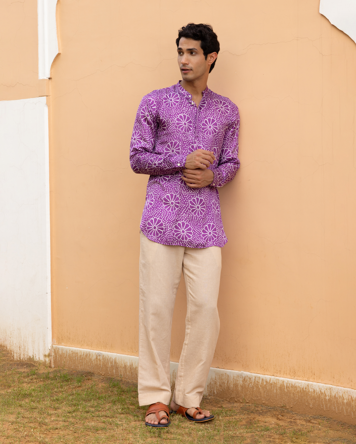 Anvay Purple Bandhani Satin Kurta
