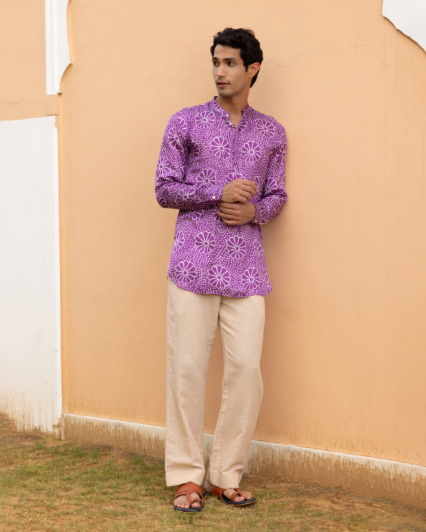 Anvay Purple Bandhani Satin Kurta