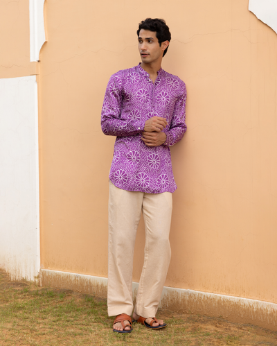 Anvay Purple Bandhani Satin Kurta