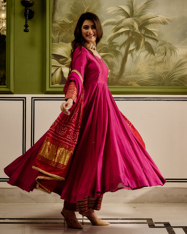 Shagun Pink Embroidered Chanderi Suit Set
