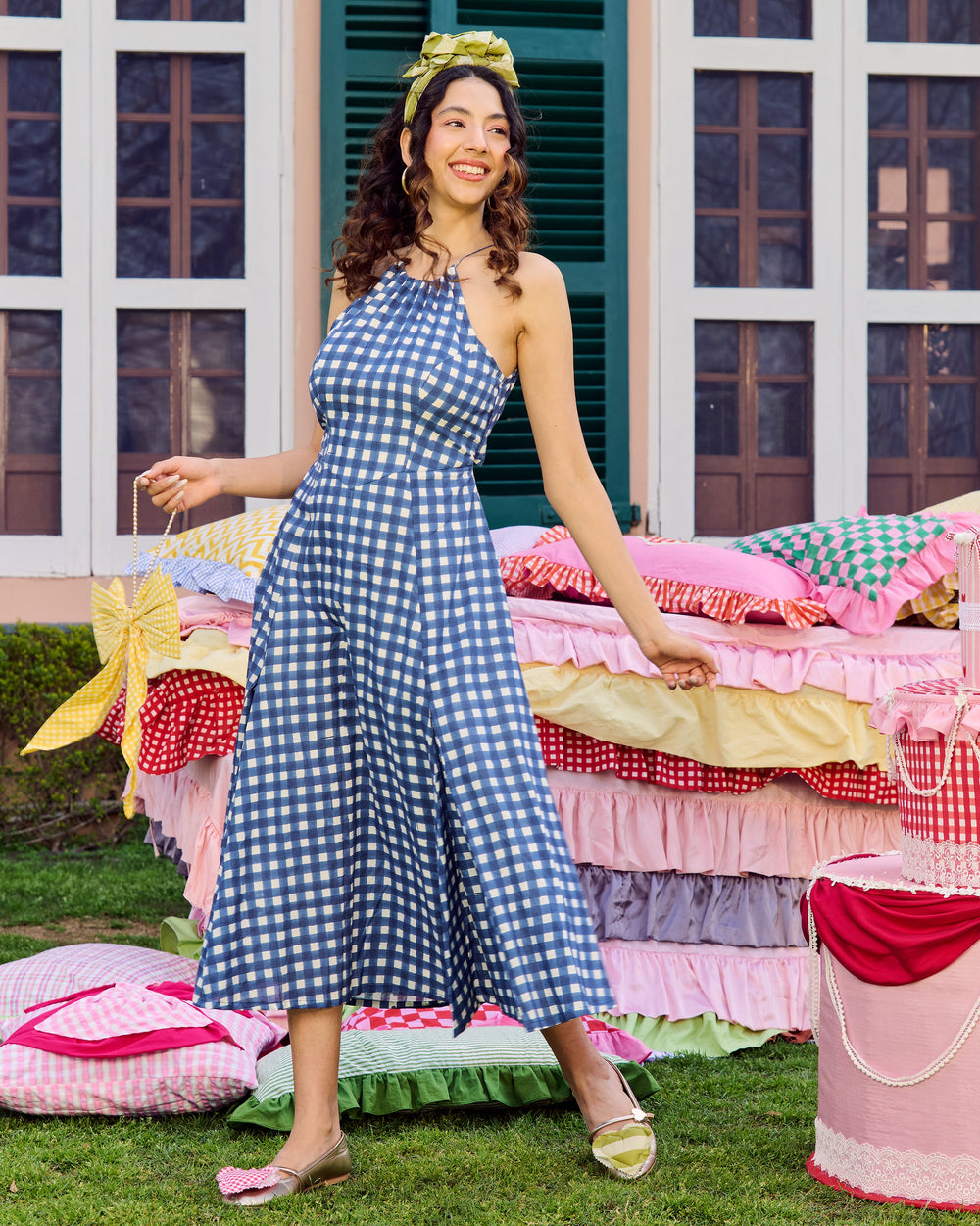Francheska Blue Checks Cotton Printed Dress