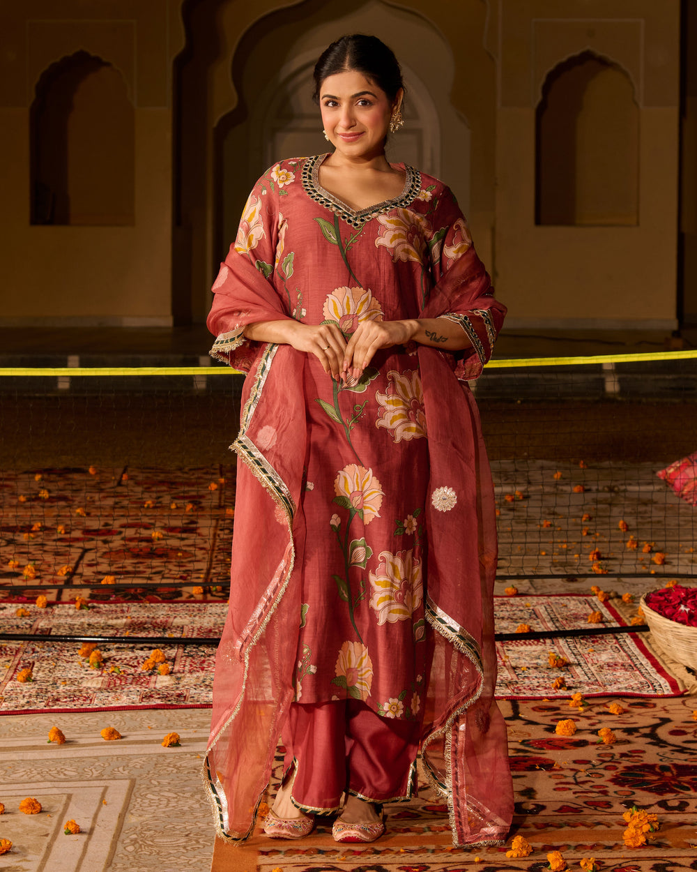 Rooh Mauve Printed Chanderi Suit Set