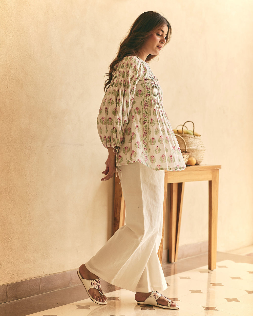 Alina White Mul Cotton Printed Coord set