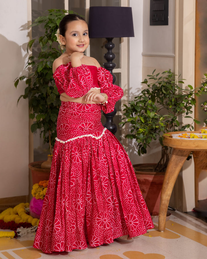 Nayra Pink Bandhani Chanderi Lehenga Set