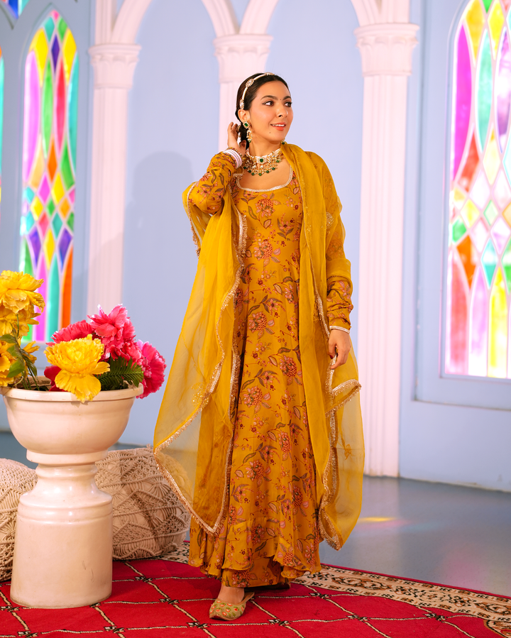 Isha Mustard Printed Georgette Suit Set