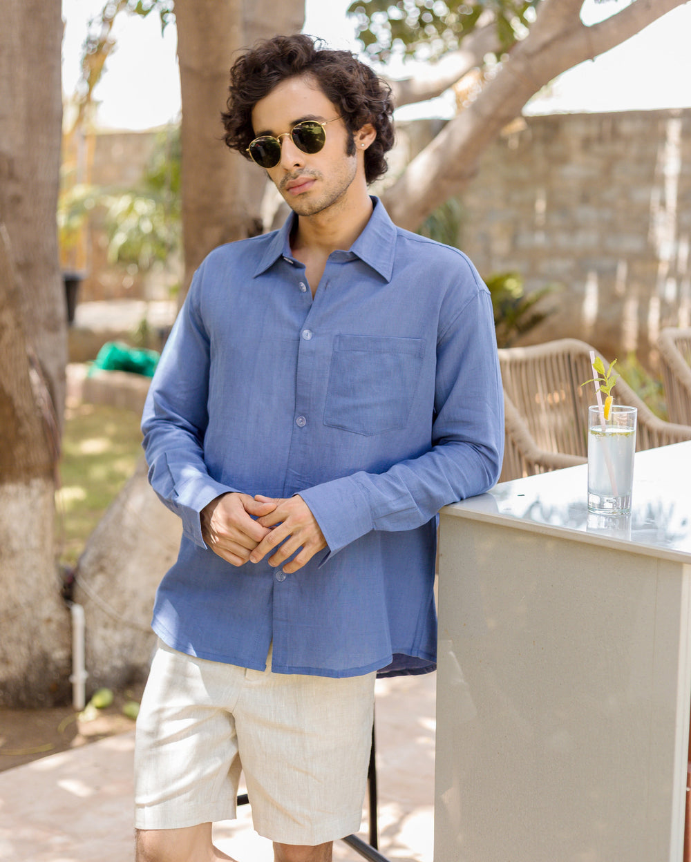 Xavian Blue Cotton Flex Solid Shirt