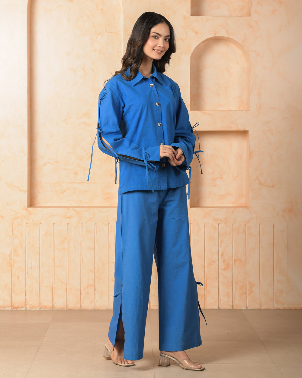 Garnet Blue Solid Cotton Coord Set