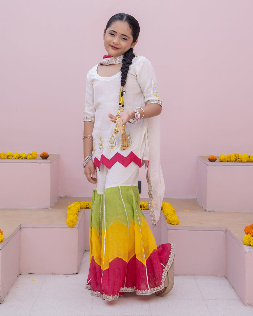 Niva White Solid Cotton Sharara Set