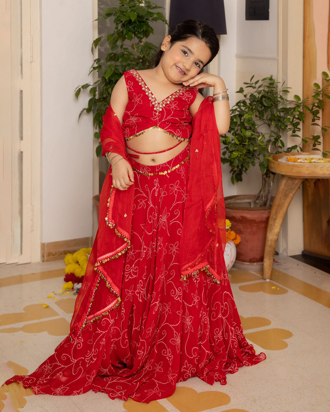 Kiara Red Bandhani Georgette Lehenga Set