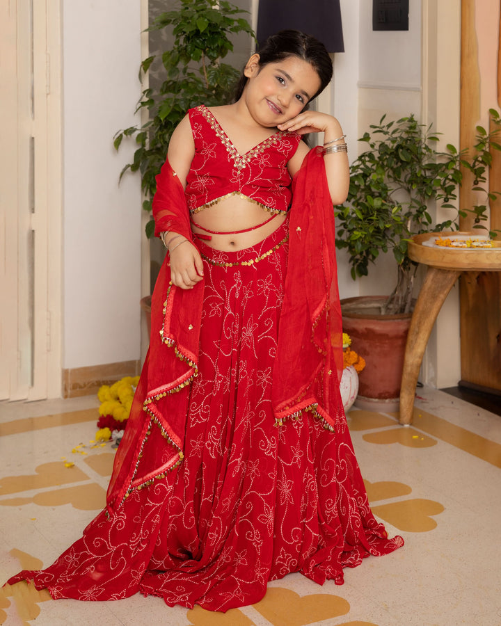 Kiara Red Bandhani Georgette Lehenga Set