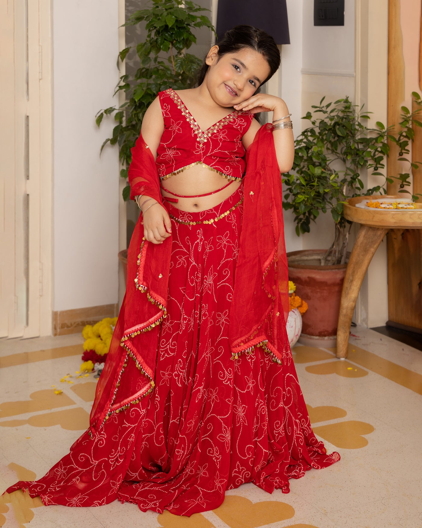 Kiara Red Bandhani Georgette Lehenga Set
