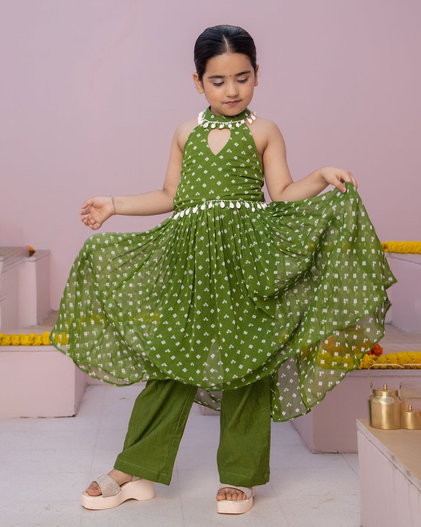Pihu Green Bandhani Georgette Coord Set