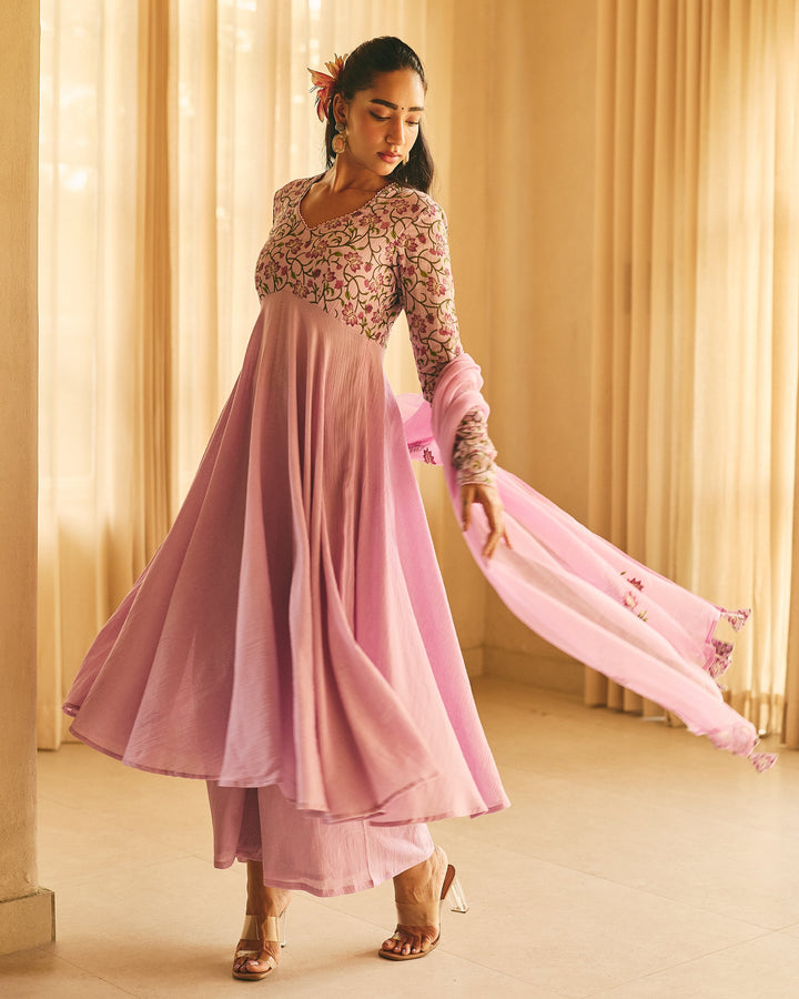 Kridha Lavender Cotton Crush Printed Suit Set