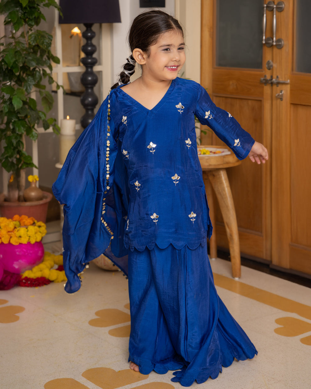 Aira Blue Solid Silk Suit Set
