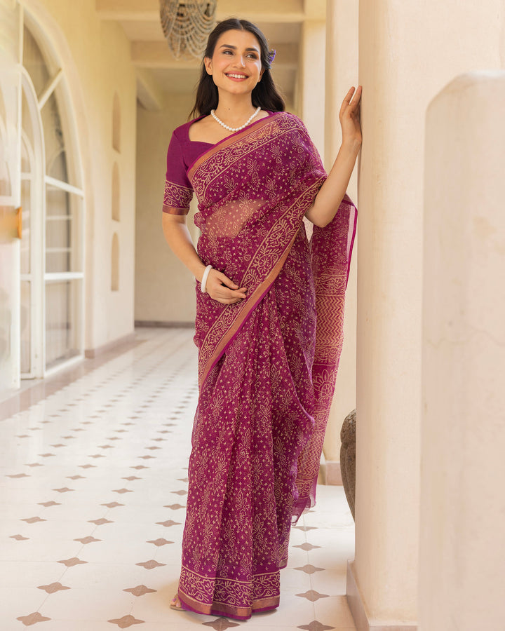 Tara Purple Doria Printed Saree