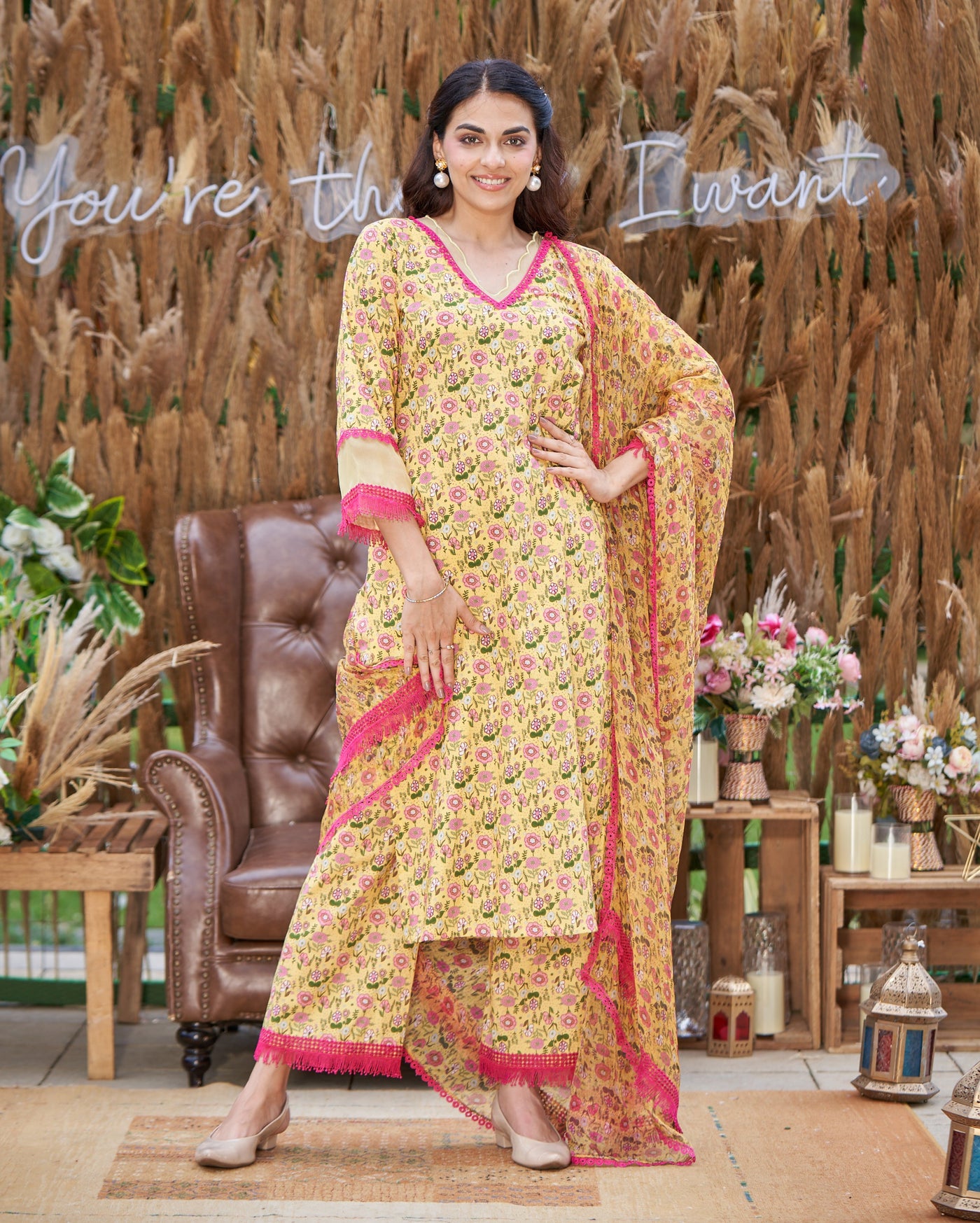 Flora Yellow Printed Cotton Suit Set
