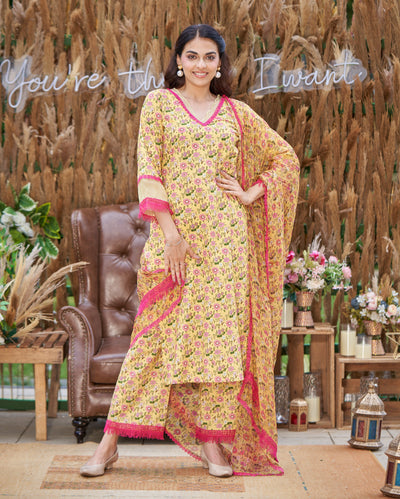 Flora Yellow Printed Cotton Suit Set