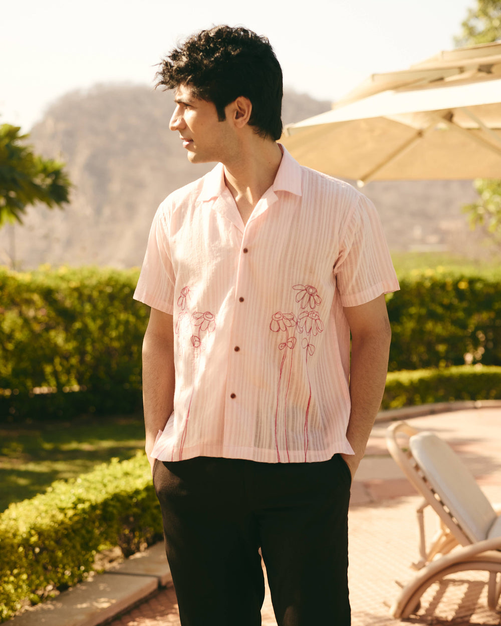 Piko Pink Cotton Dobby Embroidered Shirt