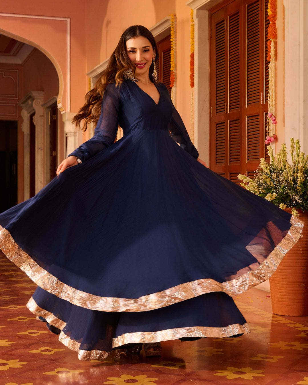 Jyotika Blue Embroidered Chanderi Suit Set