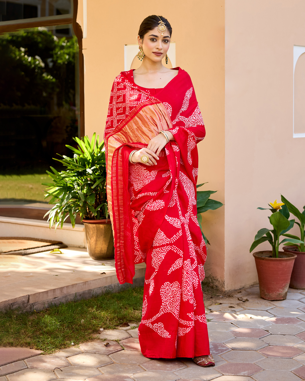Kumkum Red Gajji Silk Bandhej Saree