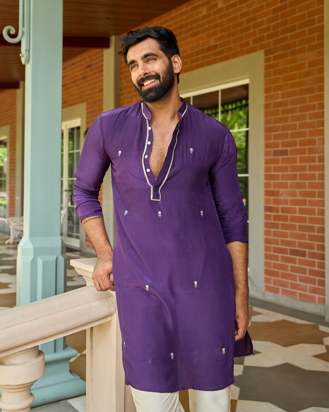 Kavya Purple Embroidered Crepe Kurta