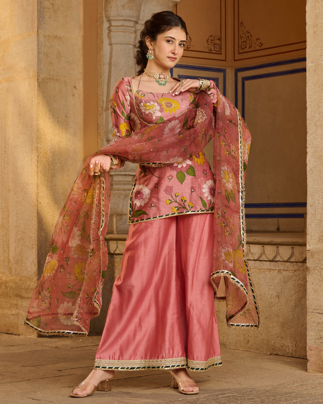 Haya Mauve Printed Chanderi Suit Set