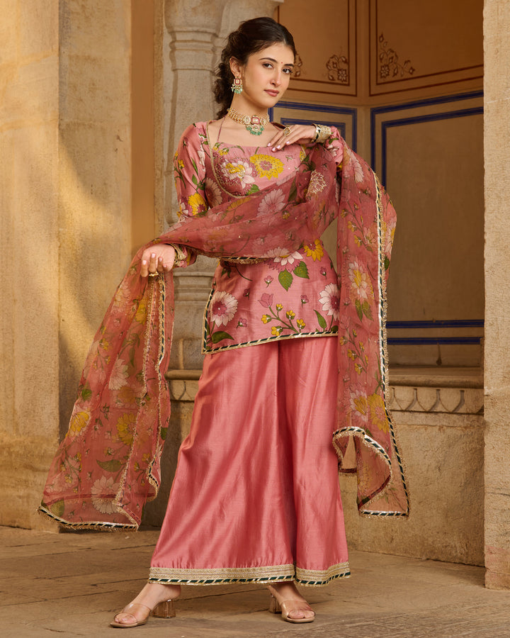 Haya Mauve Printed Chanderi Suit Set