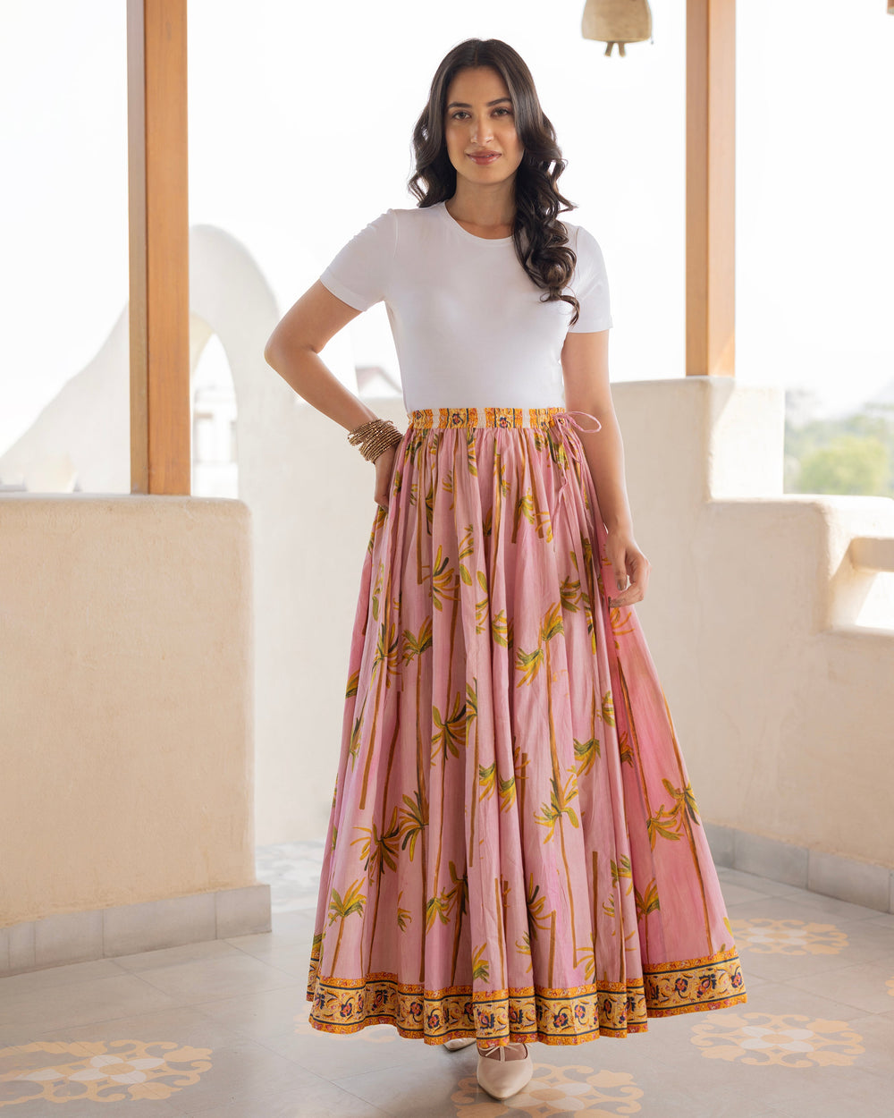 Tvesha Pink Printed Cotton Skirt