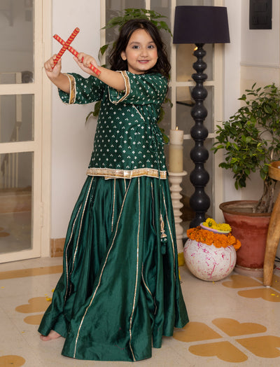 Anika Green Bandhani Chanderi Lehenga Set